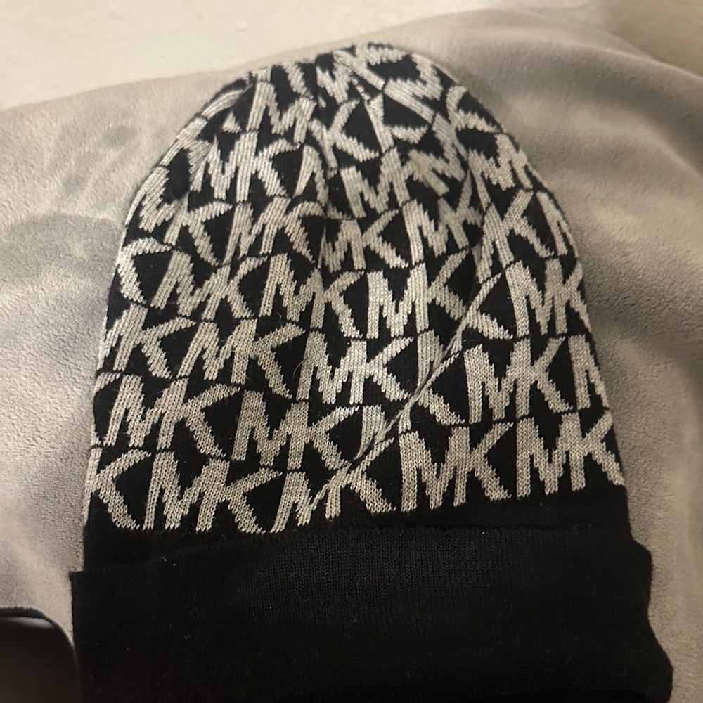 Michael Kors Monogram Black and White Knit Hat
